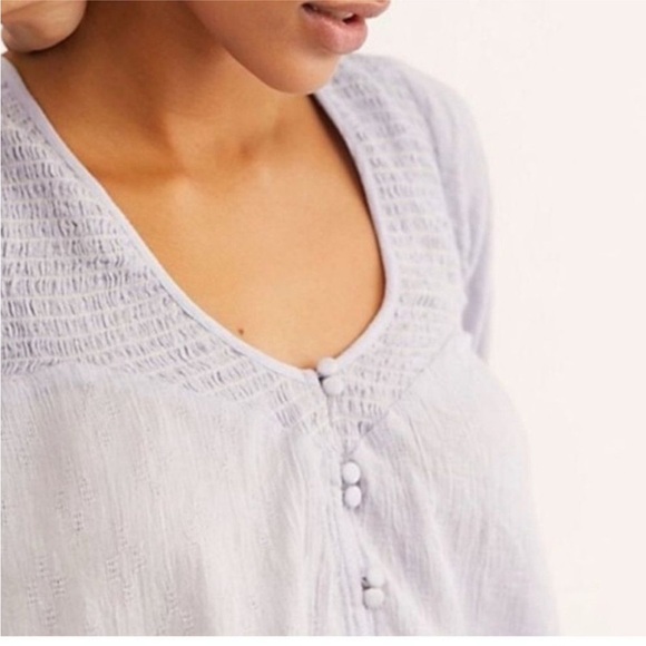 Free People Waiting on Summer Smocked Crop Top Lilac Lavender Purple Festival - Picture 3 of 13